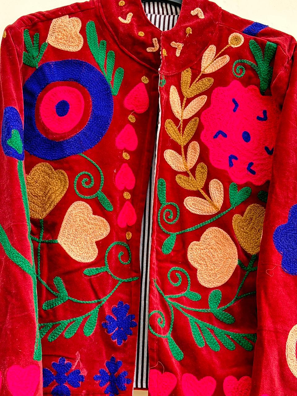 Suzani Velvet Jacket Women | Embroidered Kimono Coat | Boho Vintage Jacket | Warm Winter Outerwear | Handmade Artisan Coat | Gift for Her