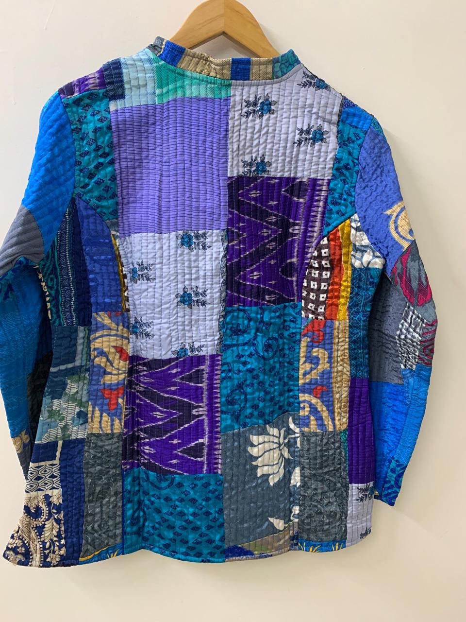 Boho Reversible Silk Patchwork Jacket | Kantha Blazer | Buttoned Quilted Coat |Handmade Vintage Fabric Jacket |Bohemian Outerwear |Gift idea