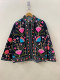 Black Suzani Velvet Short Jacket | Suzani Embroidery Jacket | Winter Wear Women's Jacket Coat | Suzani Coat | Gift For Her |Duster Jacket