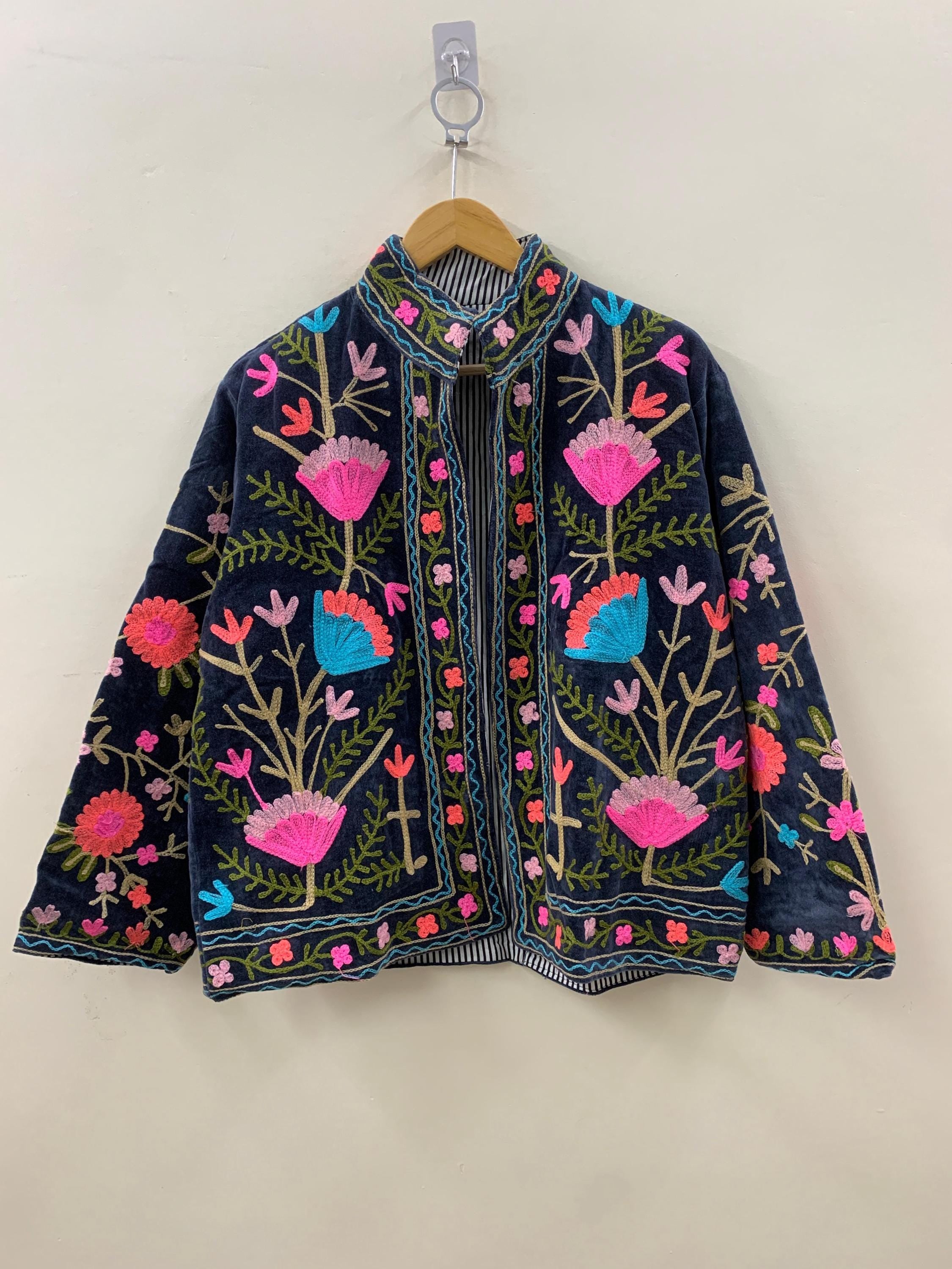Black Suzani Velvet Short Jacket | Suzani Embroidery Jacket | Winter Wear Women's Jacket Coat | Suzani Coat | Gift For Her |Duster Jacket