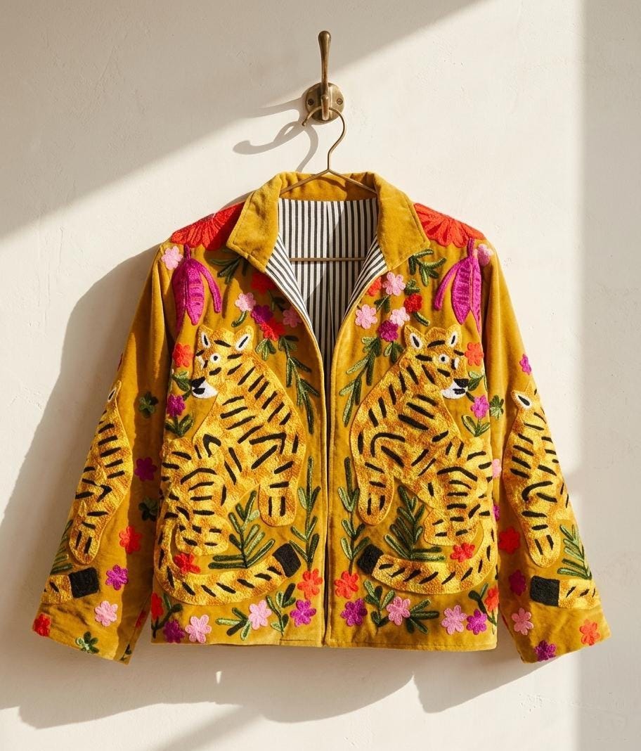 Velvet Suzani Jacket | Tiger Floral Embroidery Jacket  | Ethnic Coat | Warm Winter Coat | Artisanal Outerwear | Gift For Her | Boho Jacket
