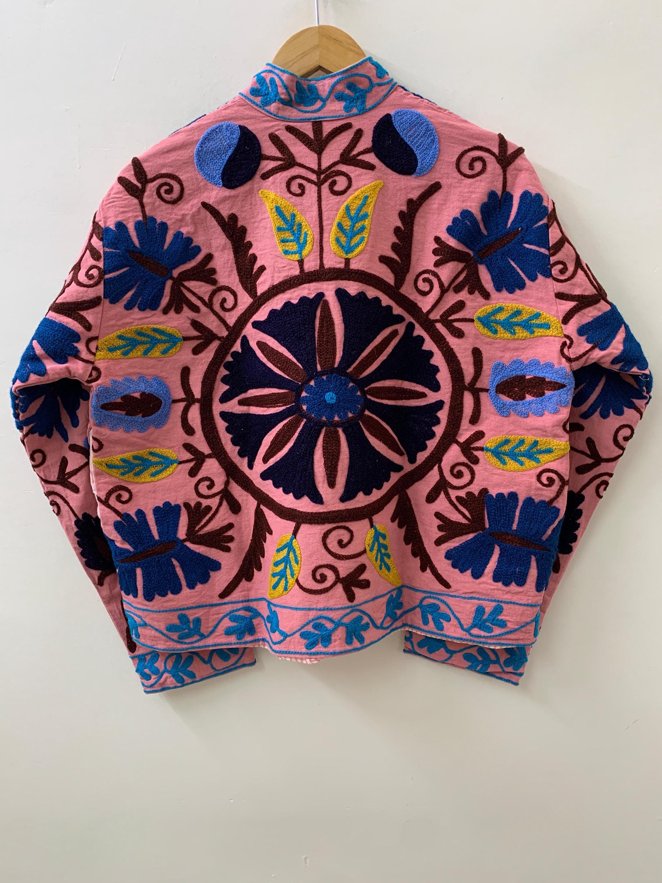 Suzani Velvet Embroidery Jacket | Unisex Kimono Robe | Winter Jacket | Ethnic Vintage Outerwear | Bridesmaid Jacket | Gift For Her