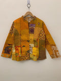 Boho Mustard Silk Quilted Patchwork Jacket | Style Wearable Art | Statement Layer Jacket | Kantha Coat | Short Jacket | Winter Wear Jacket