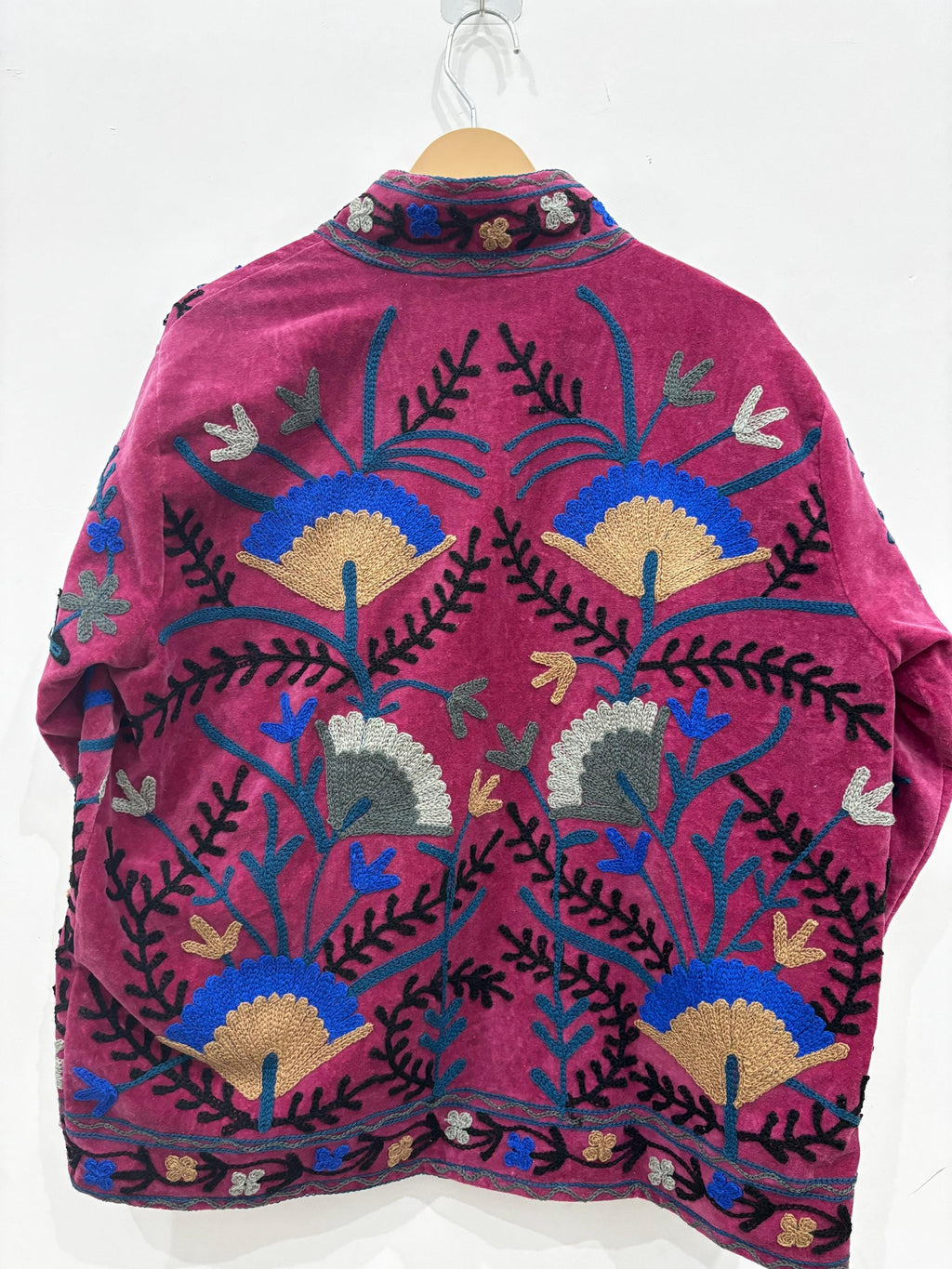 Floral Suzani Velvet Short Button Jacket – Boho Embroidered Coat- Winter Coat - Uzbek Travel Jacket, Festival Style Outerwear -Street Coat