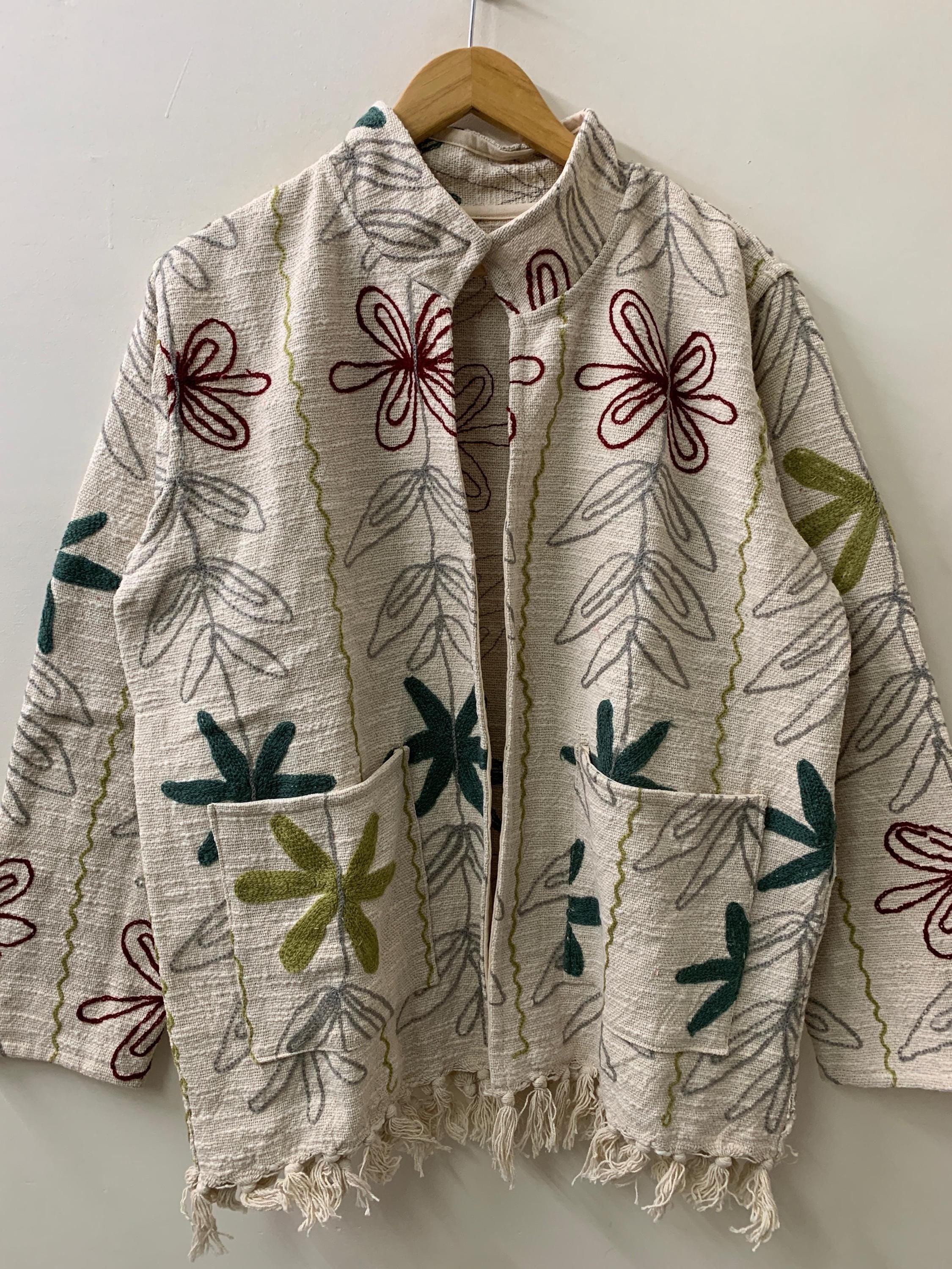 Ethnic Embroidered Cotton Suzani Throw Kimono | Boho Suzani Shrug | Tribal Spring Coat | Boho Outerwear Duster Jacket