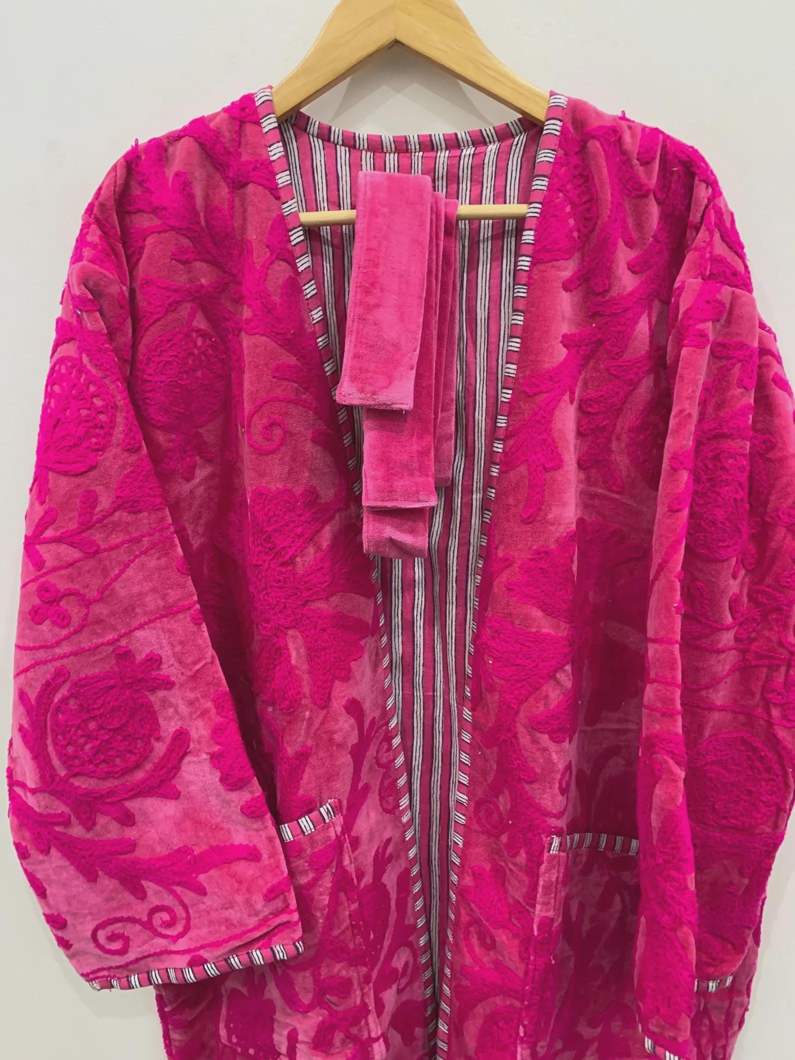 Handmade Bohemian Long Suzani Kimono Robe | Vintage Embroidered Duster Jacket | Uzbek Coat | Boho Festival Outfit | One Size | Duster Robe