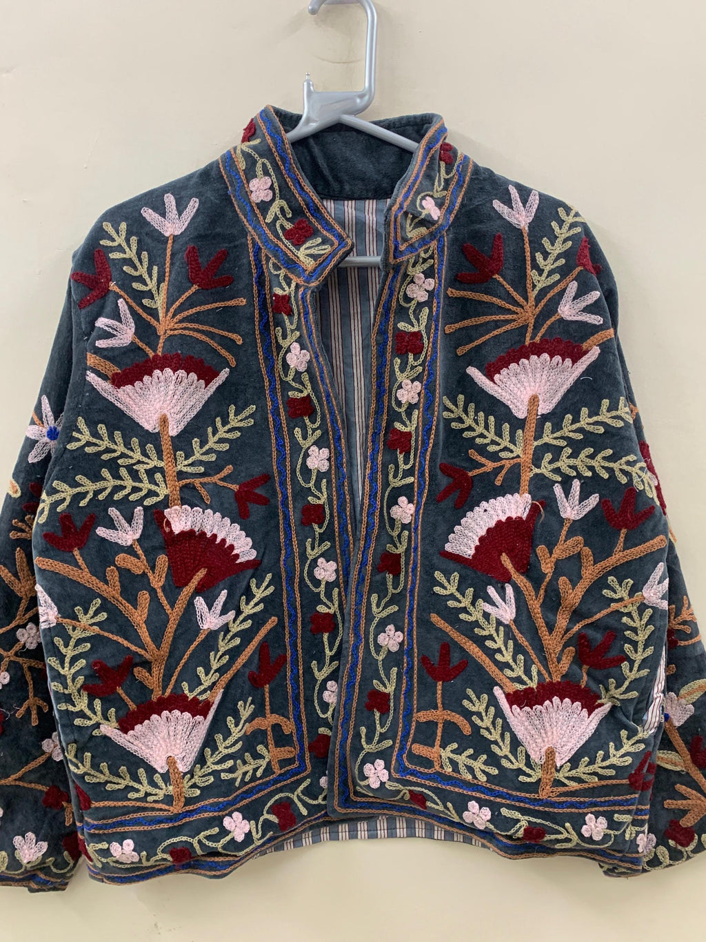 Boho Suzani Velvet Short Jacket – Boho Embroidered Coat- Winter Coat - Uzbek Travel Jacket, Festival Jacket Style Outerwear -Street Jacket