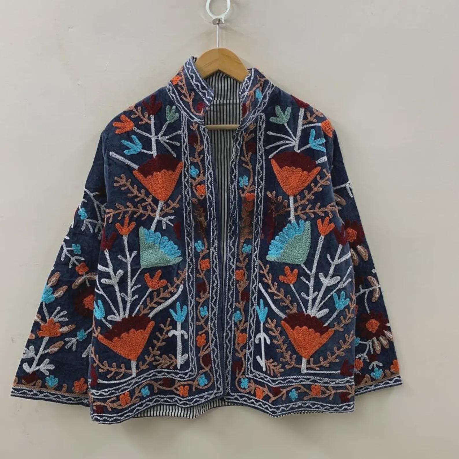 Vintage Style Suzani Embroidery Cotton Jacket| Unique Bohemian Coat| Boho Outerwear | Summer Jacket |Spring Festive Coat |Gift For Her