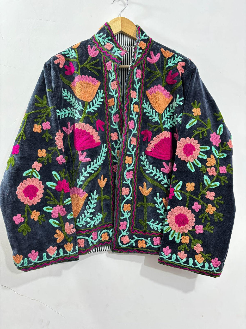Boho Suzani Velvet Short Jacket – Boho Embroidered Coat- Winter Coat - Uzbek Travel Jacket, Festival Jacket Style Outerwear -Street Jacket