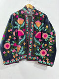 Boho Suzani Velvet Short Jacket – Boho Embroidered Coat- Winter Coat - Uzbek Travel Jacket, Festival Jacket Style Outerwear -Street Jacket