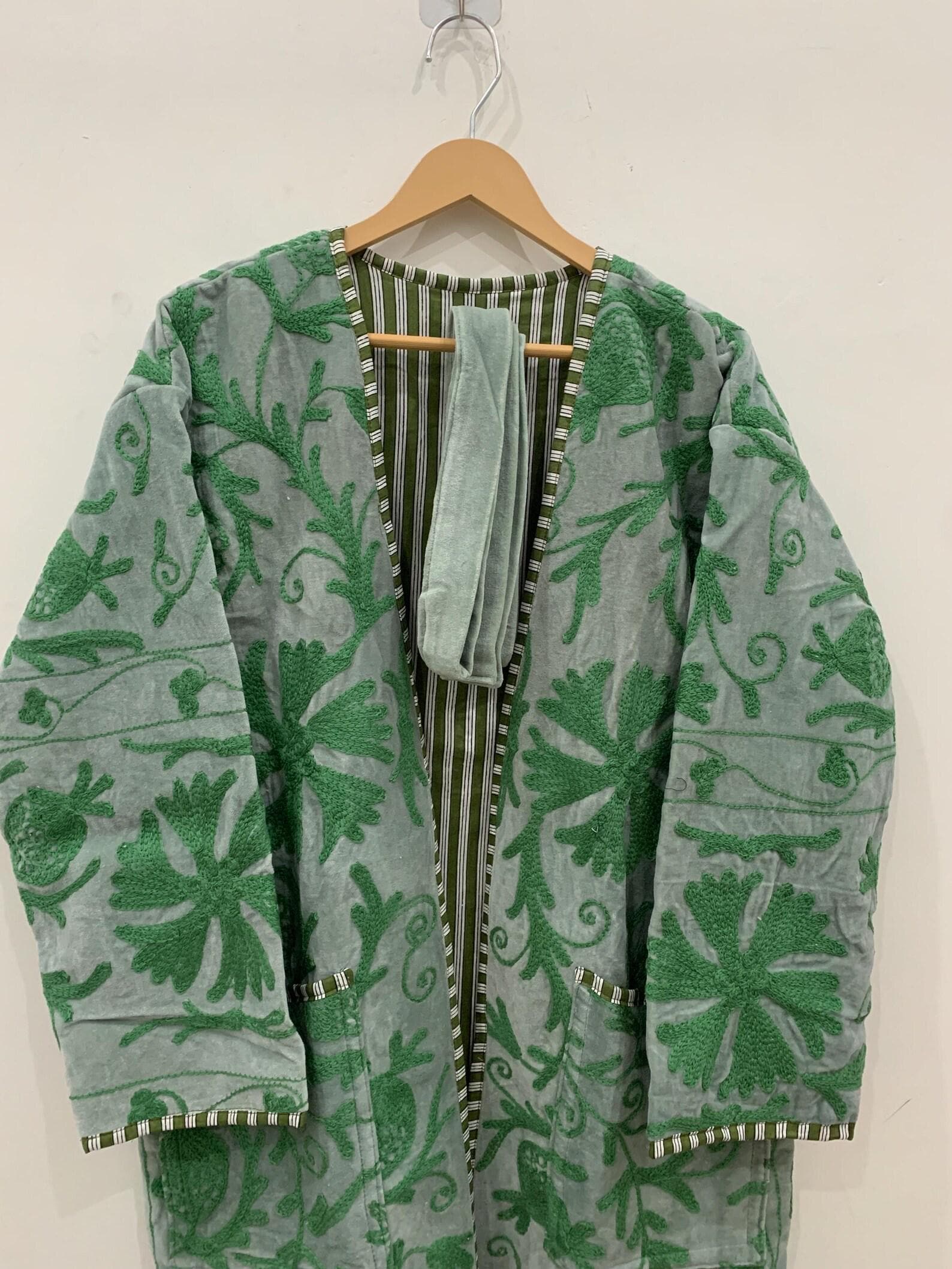 Bohemian Long Suzani Kimono Robe | Vintage Embroidered Duster Jacket | Handmade Uzbek Coat | Boho Festival Outfit | One Size | Duster Robe
