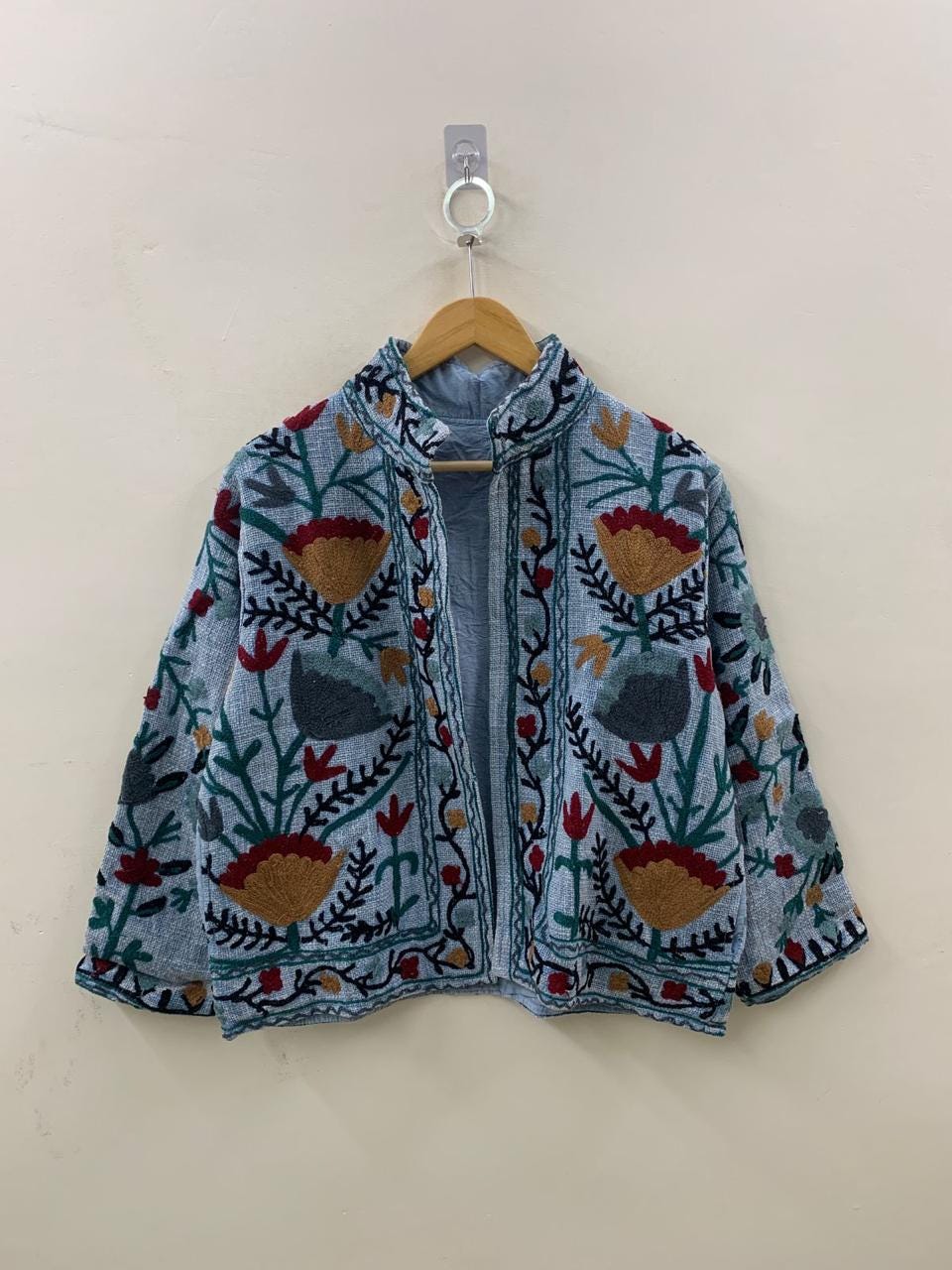 TNT Fabric Suzani Embroidered Short Jacket | Quilted Winter Coat | Boho Duster Jacket | Unisex Suzani Coat | Gift for Her