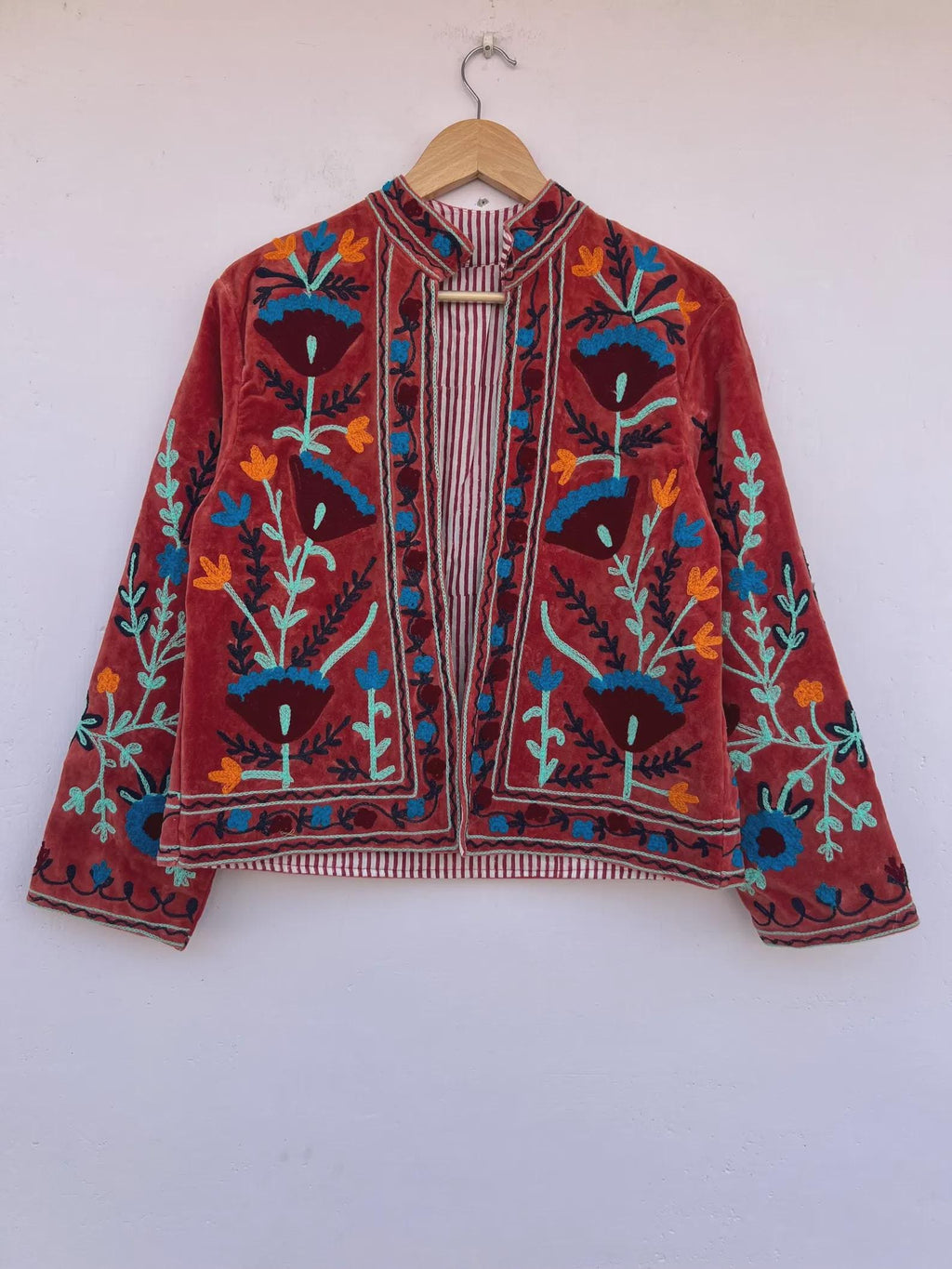 Handmade Suzani Embroidered Velvet Jacket | Boho Festival Coat