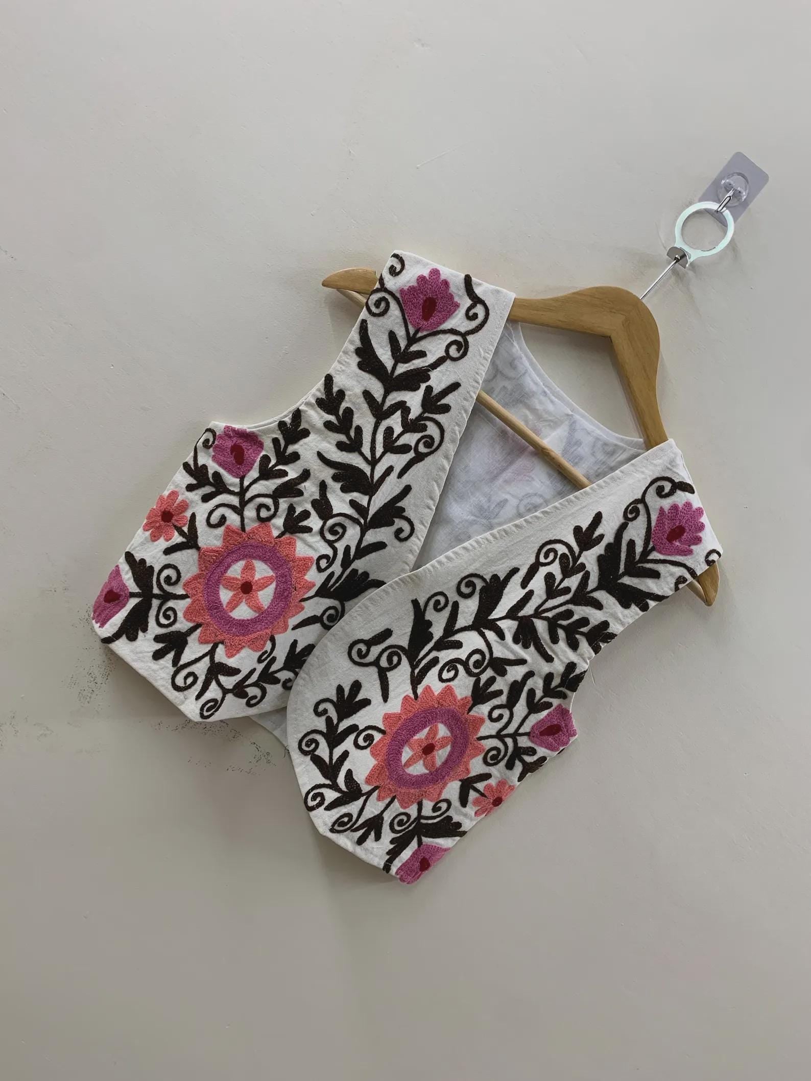 Suzani Embroidered Cotton Vest: Boho Floral Waistcoat| Handmade Jacket | Cotton Inside | Layered Look  Vest | Street Style Vest | Gift Idea