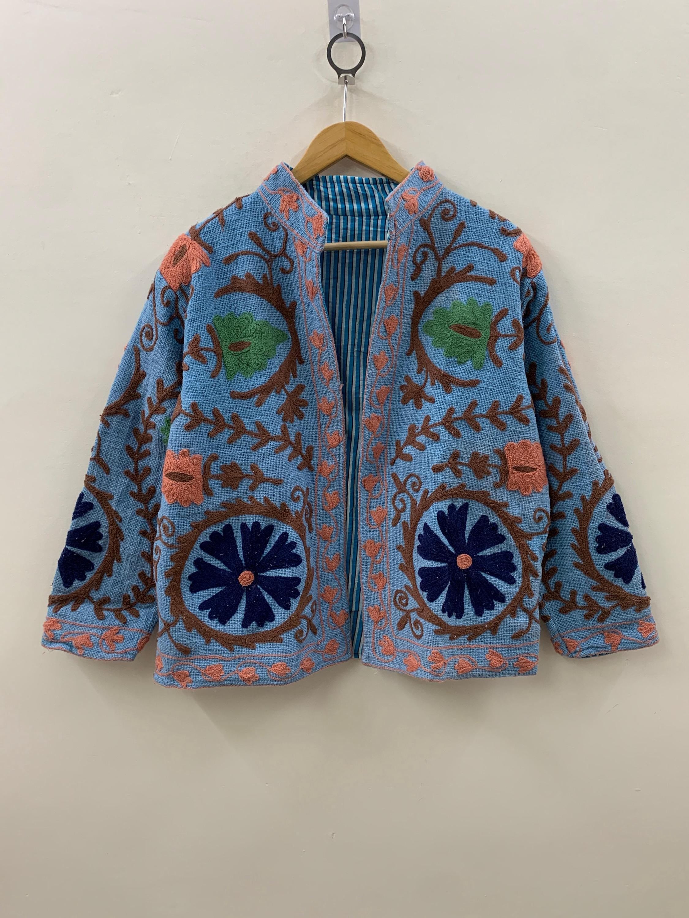 Handmade Suzani TNT Fabric Jacket | Short Boho Coat for Women | Button Closure Winter Outerwear | Stylish Spring Layer Gift