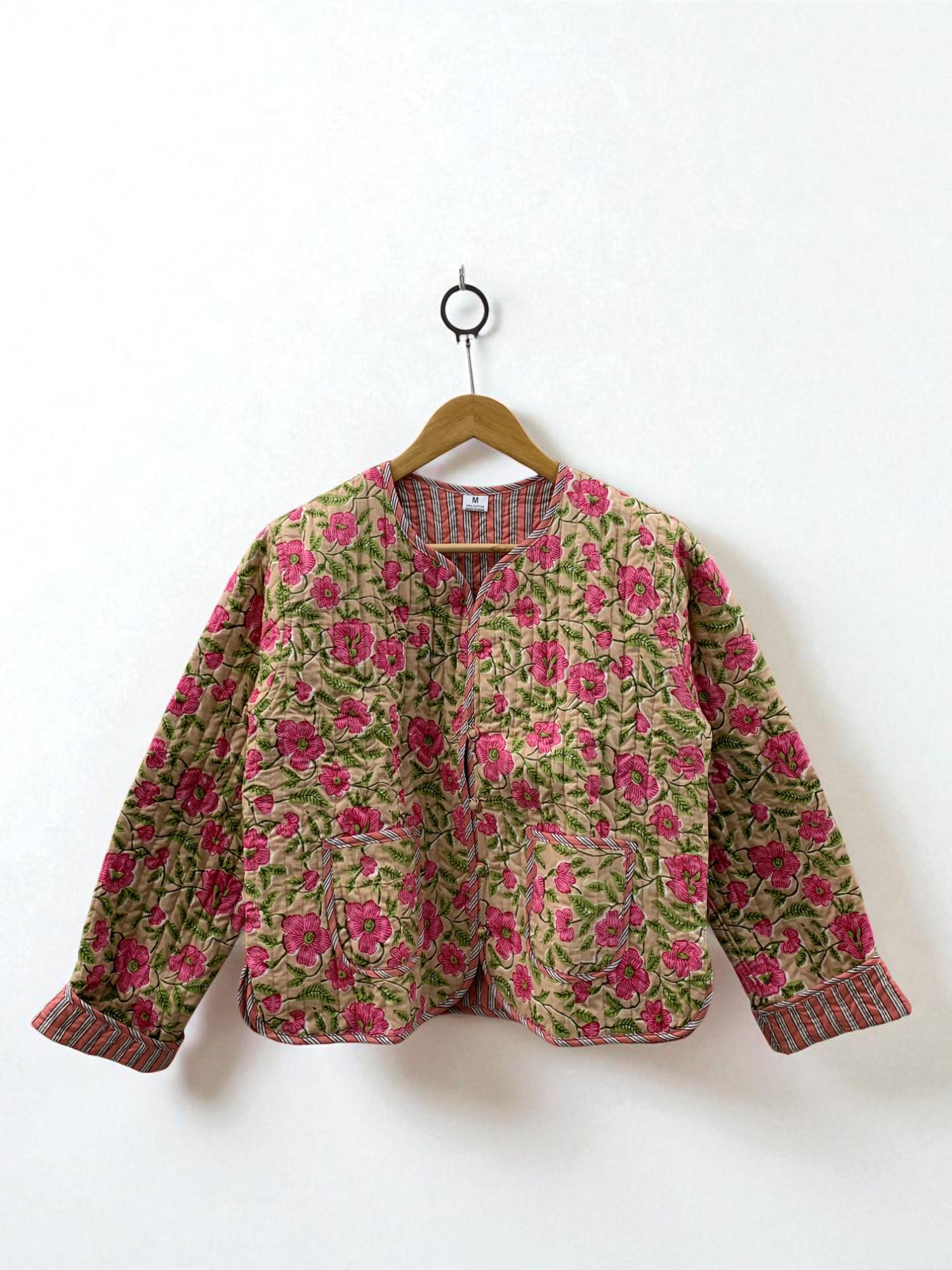 Floral Cotton Quilted Cropped Jacket |Women's Outerwear | Printed Lightweight Cropped Jacket | Spring Jacket |Bomber Jacket | Gift For Her |