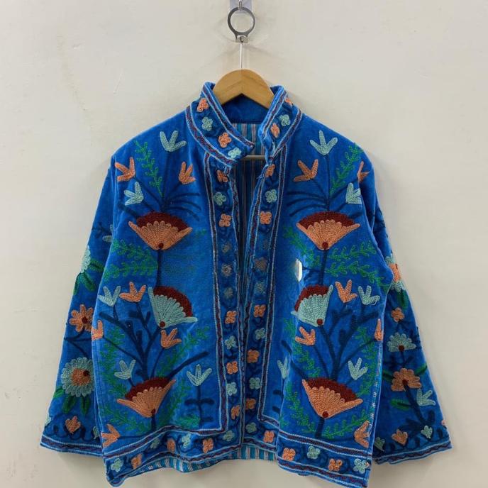 Boho Embroidery Velvet Suzani Jacket | Indian Style Coat  | Unisex Jacket | Bridesmaid Gift | Winter Jacket | Kimono Jacket, Bomber Jacket