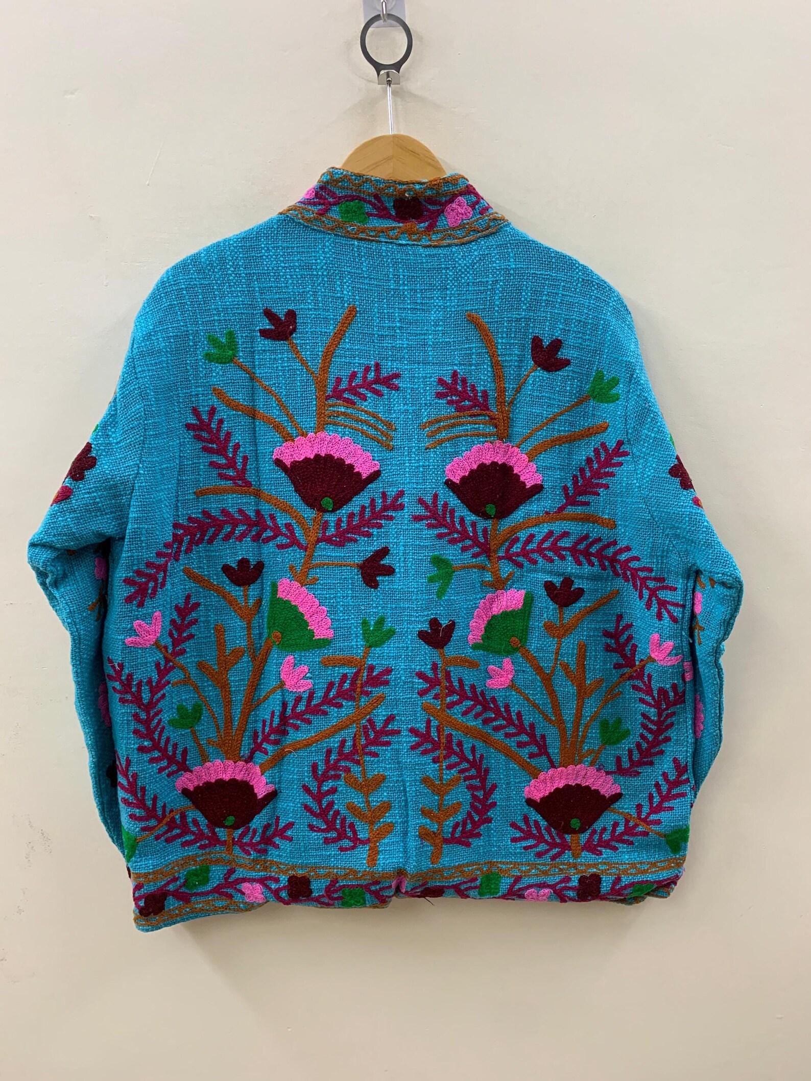 Indian Suzani Cotton Short Coat, Women's Jacket, Cotton Handmade Embroidery Coat, Suzani Cotton Boho Jacket | Gift For Her, Boho Suzani Coat