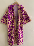 Handmade Embroidered Kimono | Unisex Boho Kimono Jacket | Purple Cotton Canvas Robe | Beach Cover Up | Festival Outfit | Resort Wear Kimono