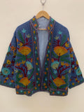 Embroidered TNT Suzani Short Summer Jacket | Floral Coat Robe | Ethnic Uzbek Textile | Festival Kimono Jacket |Warm Outerwear |Gift For Her