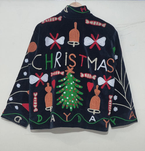 Black Suzani Velvet Jacket for Women | Traditional Jacket | Winter Warm Coat | Embroidered Christmas Santa Coat | Gift for Her