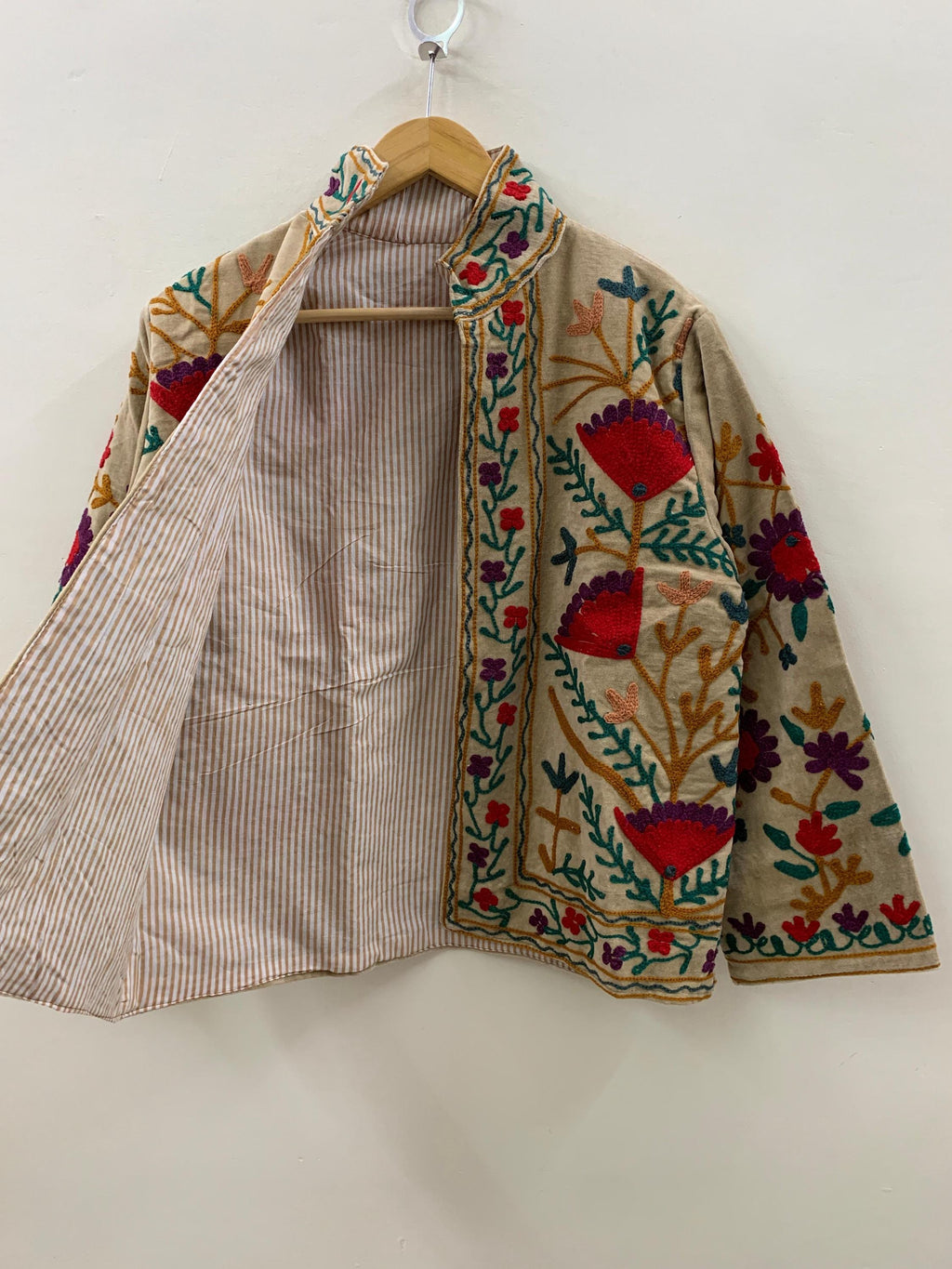 Hand Embroidered Suzani Short Velvet Jacket | Button Front Winter Outerwear | Short Jacket | Spring Jacket | Gift For Her |Velvet Coat