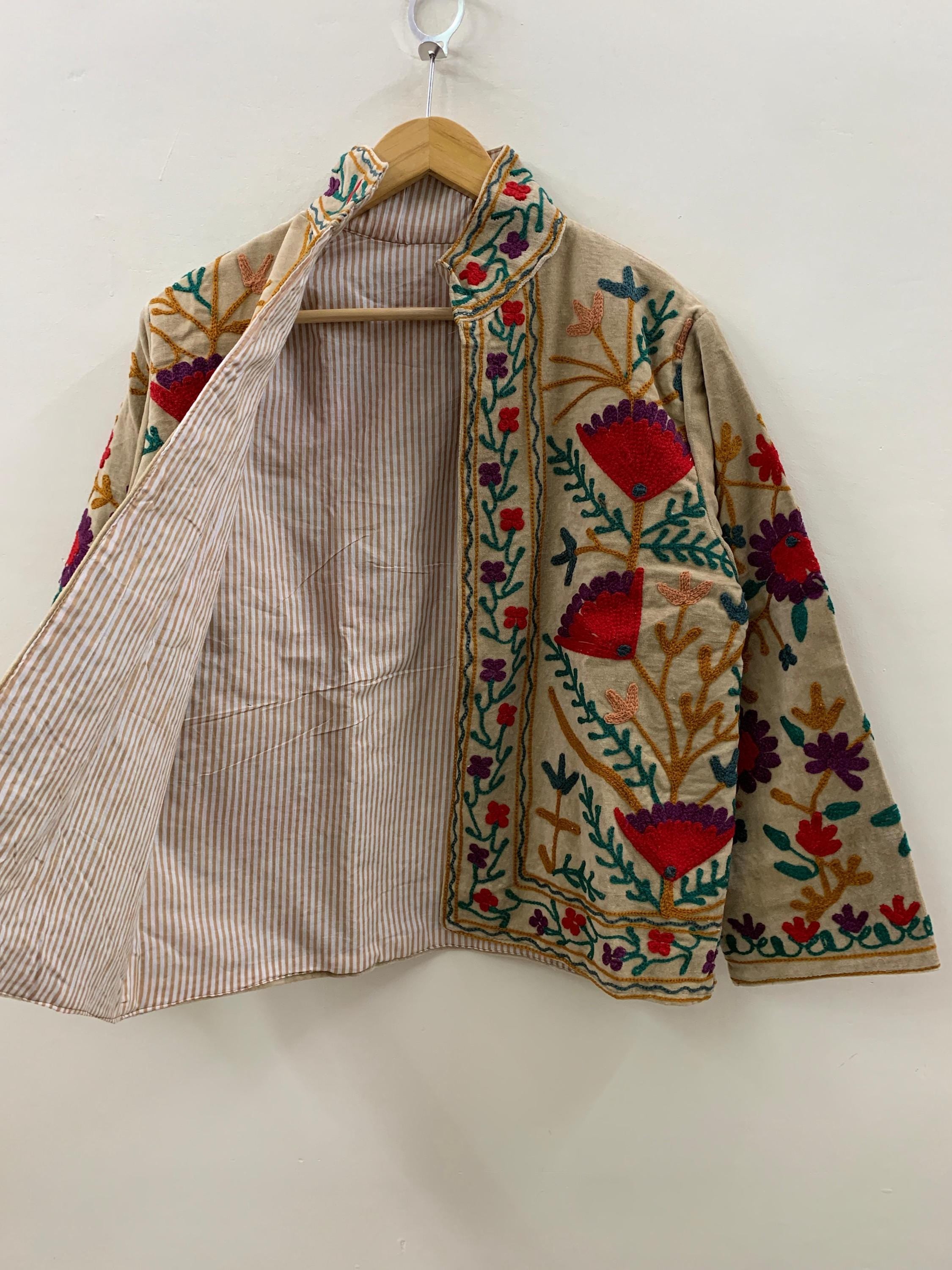 Hand Embroidered Suzani Short Velvet Jacket | Button Front Winter Outerwear | Short Jacket | Spring Jacket | Gift For Her |Velvet Coat