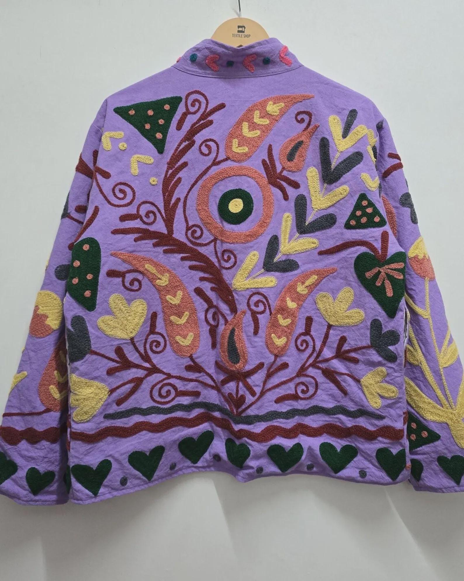 Traditional Suzani Embroidered Coat |Short Velvet Jacket | Festival Coat | Ethnic Outerwear | Cropped Bohemian Jacket | Gift For Her