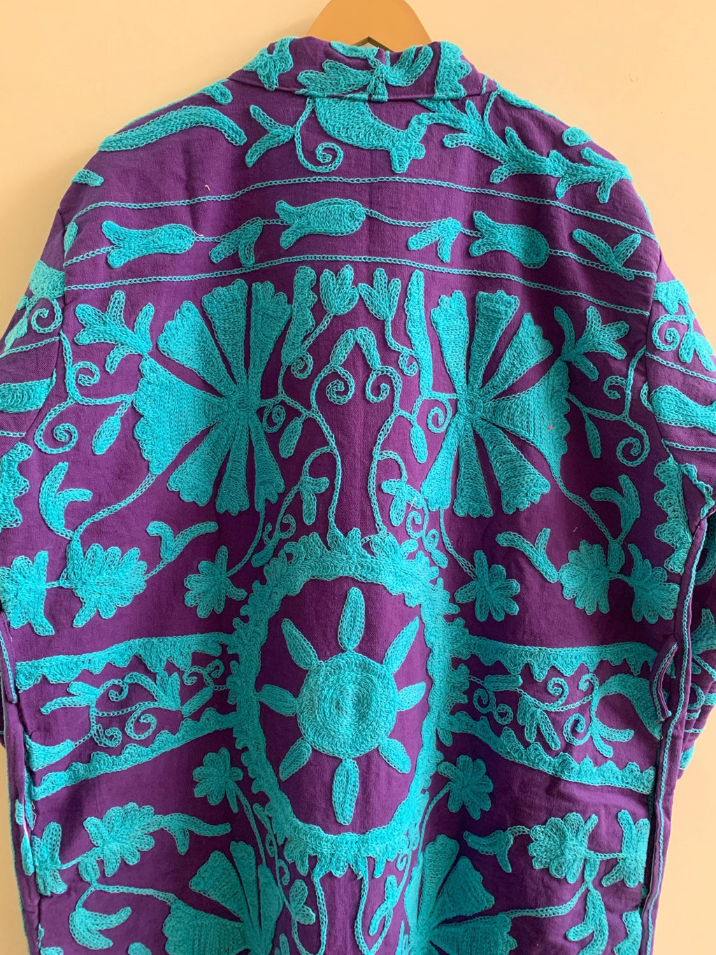 Embroidered Unisex Kimono |Japanese Inspired Kimono Jacket | Purple Cotton Canvas Robe | Handmade Boho Duster | Beach Cover Up |Gift for Her