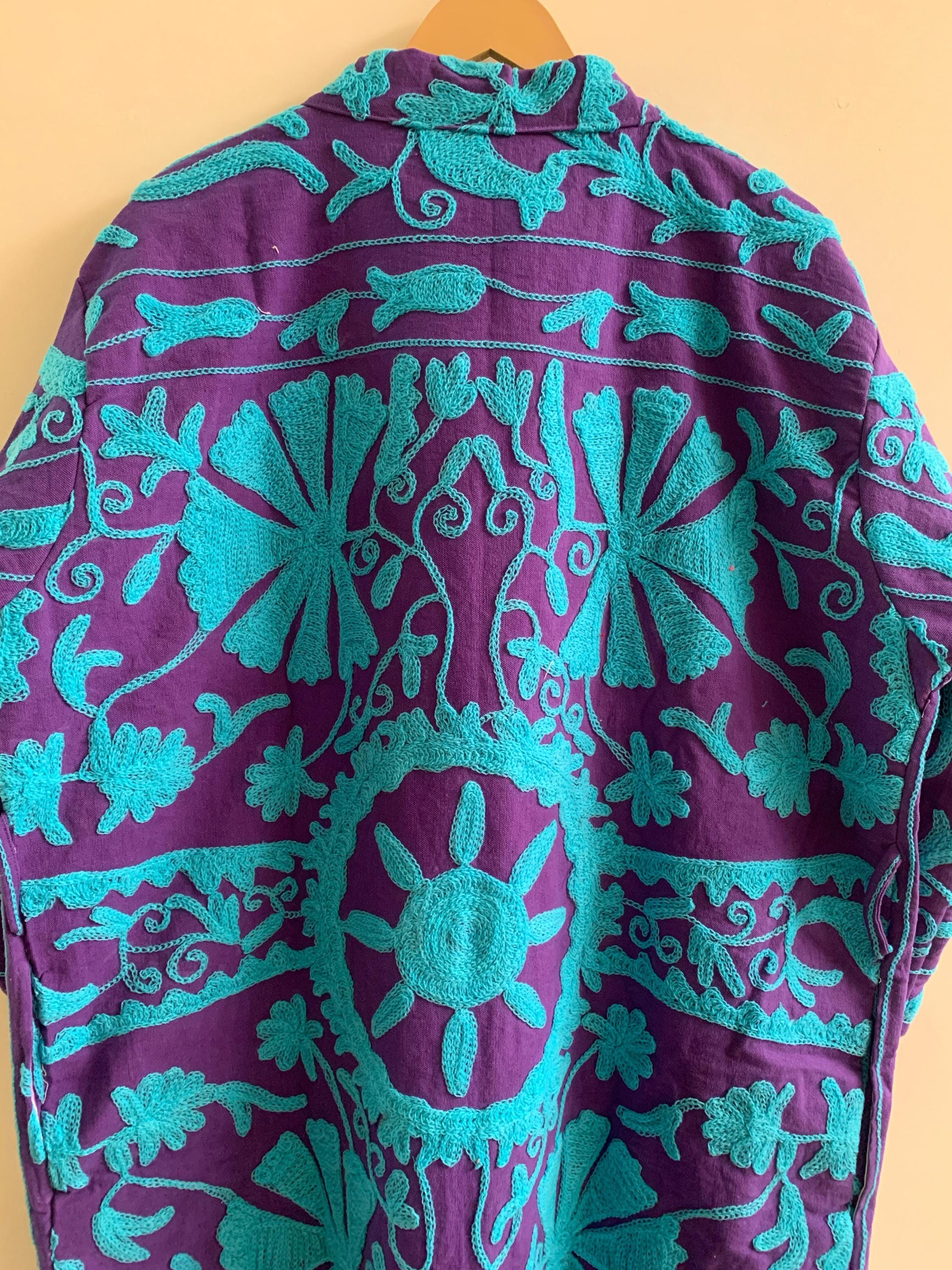Embroidered Unisex Kimono |Japanese Inspired Kimono Jacket | Purple Cotton Canvas Robe | Handmade Boho Duster | Beach Cover Up |Gift for Her