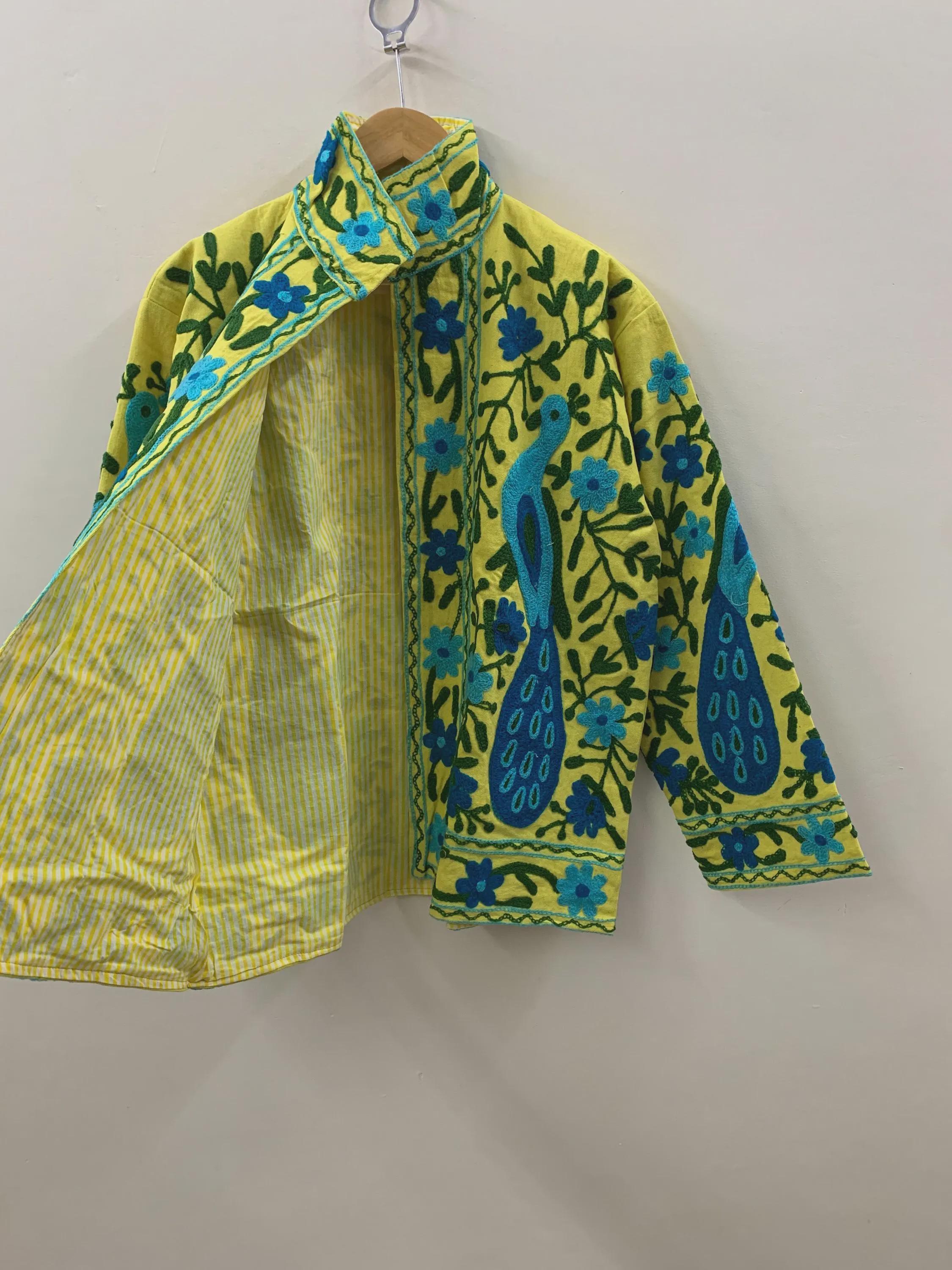 Vintage Cotton Suzani Boho Embroidered Coat |Bomber Coat |Ethnic Floral Peacock Jacket |Colorful Festival Clothing |Bohemian Outerwear |Gift