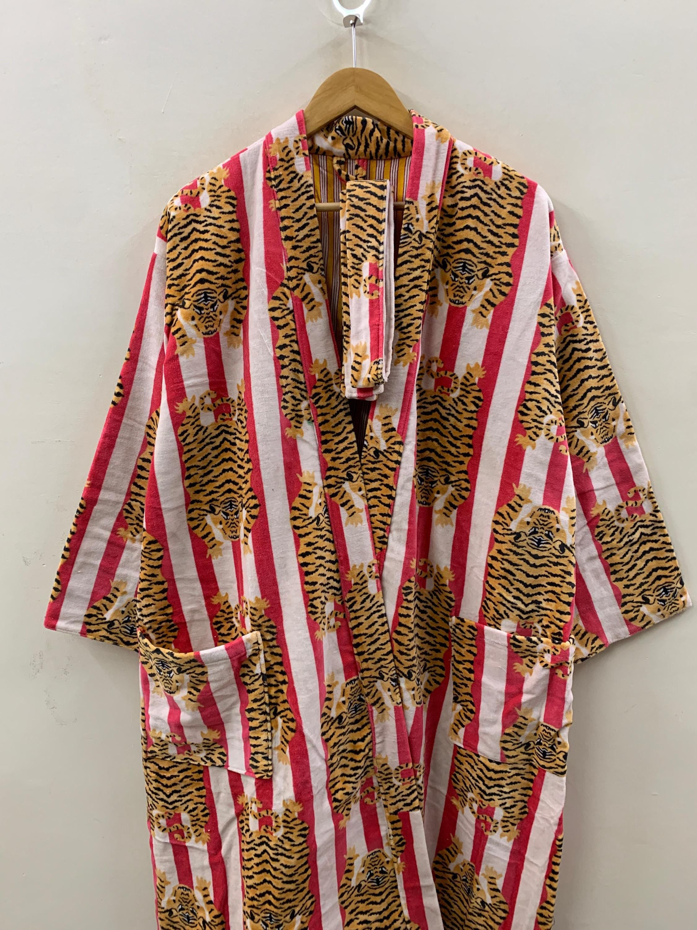 White Leopard Print Velvet Kimono Robe | Boho Animal Print Loungewear | Soft Dressing Gown with Belt |Statement Kimono Jacket| Glam Robe