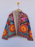 Embroidered Suzani Cotton Boho TNT Jacket | Handmade Floral Winter Coat |Gift For Her