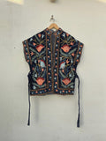 Black Velvet Suzani Embroidered Vest | Festival Waistcoat | Handmade Ethnic Jacket | Sleeveless Bohemian Waistcoat | Belted Vintage Vest