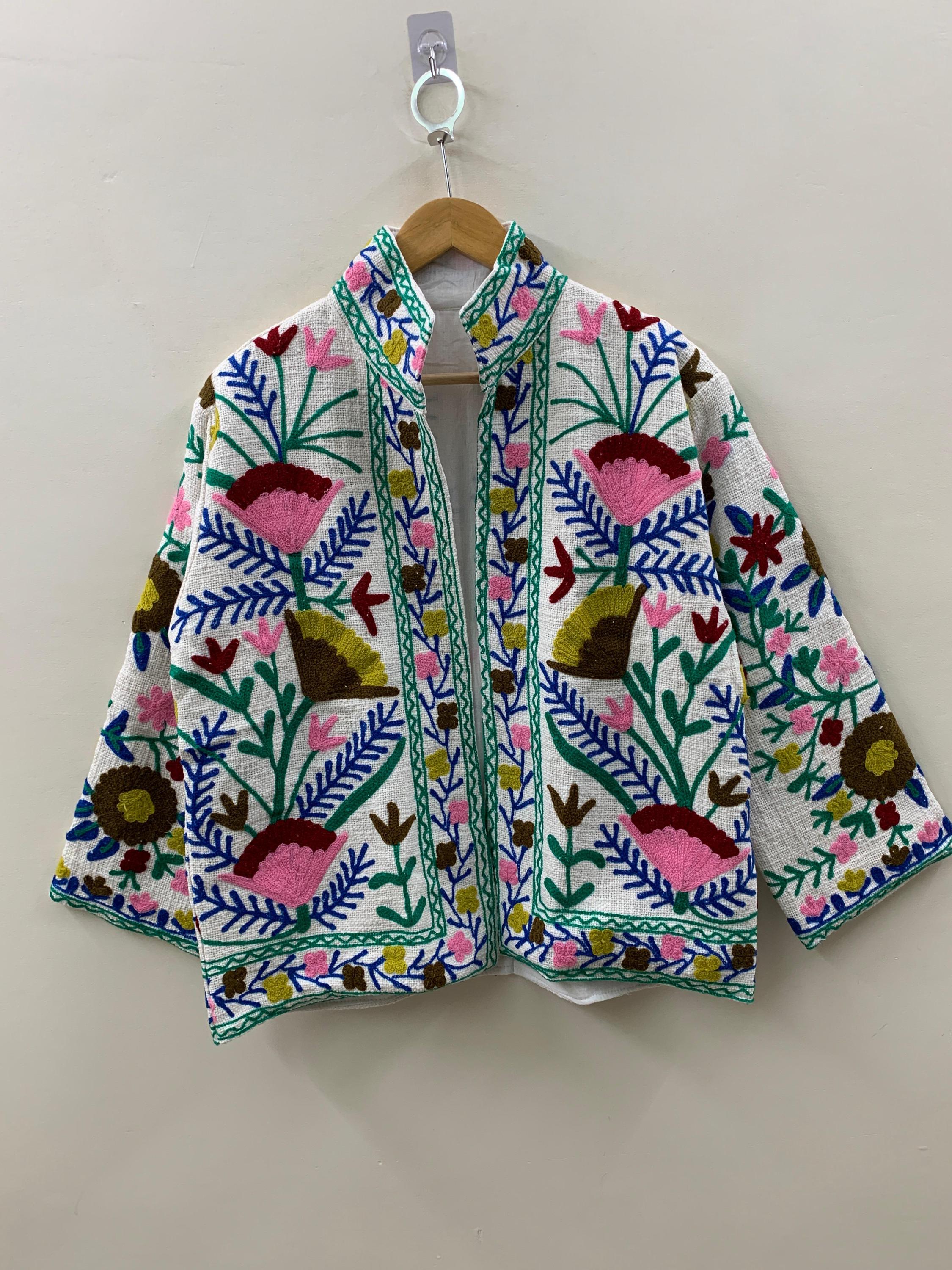 Handmade Suzani Embroidery Spring Jacket, Women's Quilted Jacket, Ethnic Unisex Coat, Suzani Short Quilted Jacket | Gift For Her | Outerwear