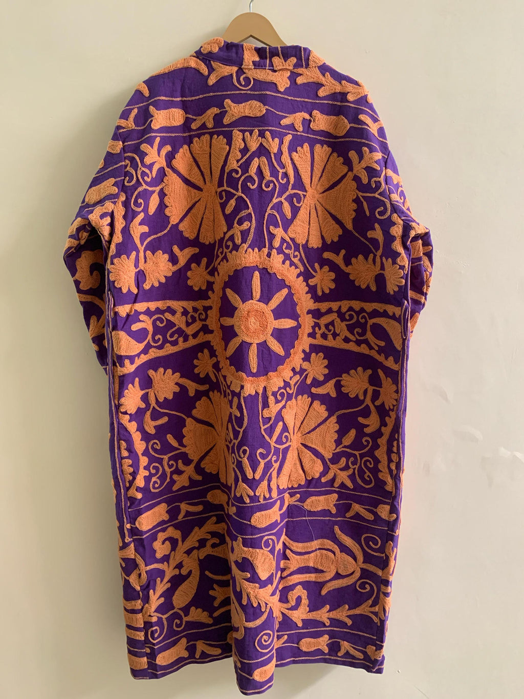 Embroidered Unisex Kimono |Japanese Inspired Kimono Jacket | Purple Cotton Canvas Robe | Handmade Boho Duster |Beach Cover Up | Gift for Her
