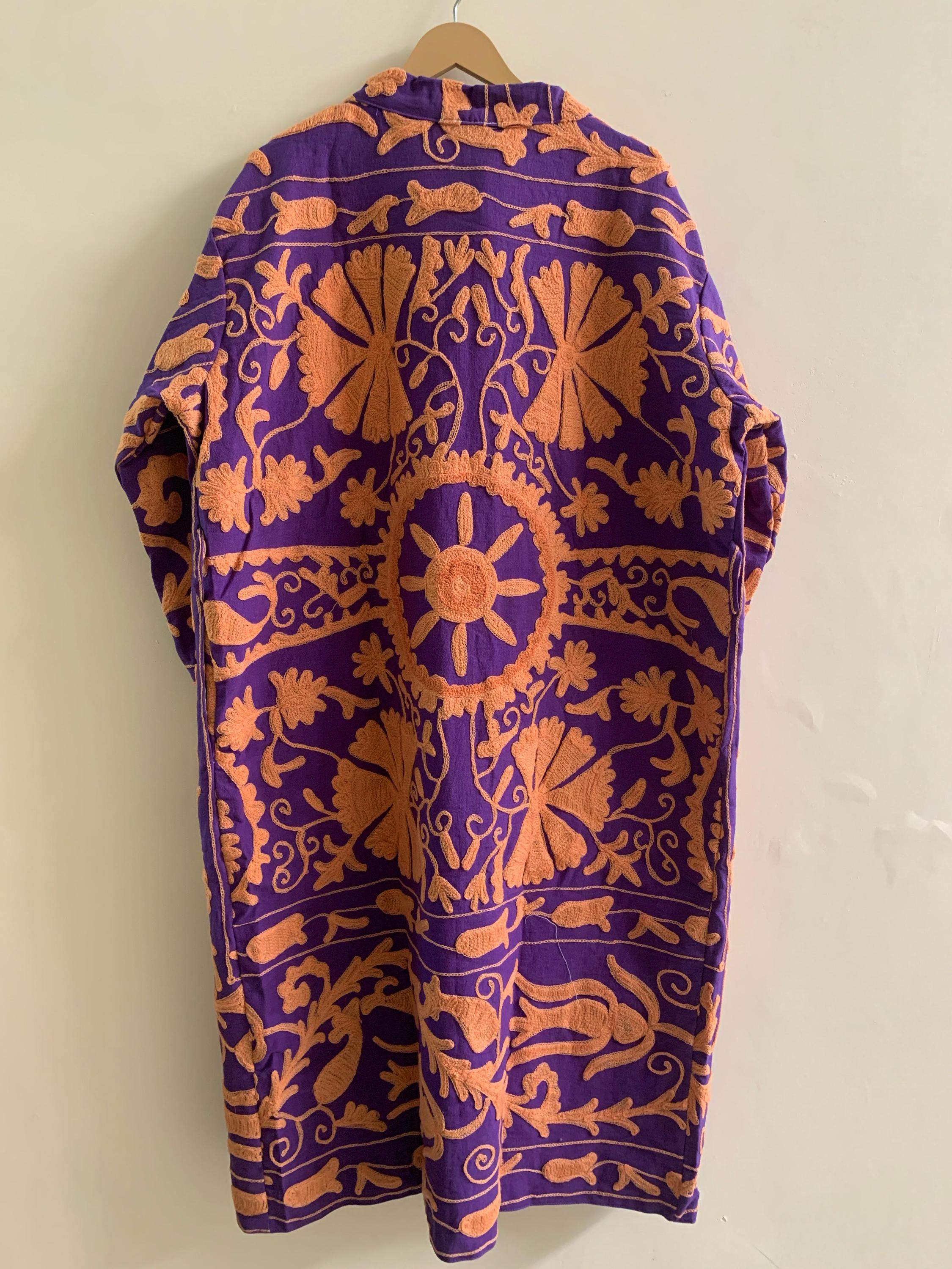 Embroidered Unisex Kimono |Japanese Inspired Kimono Jacket | Purple Cotton Canvas Robe | Handmade Boho Duster |Beach Cover Up | Gift for Her