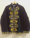 Black Velvet Floral Suzani Hand Embroidered Boho Coat | Uzbek Jacket | Folk Festival Duster