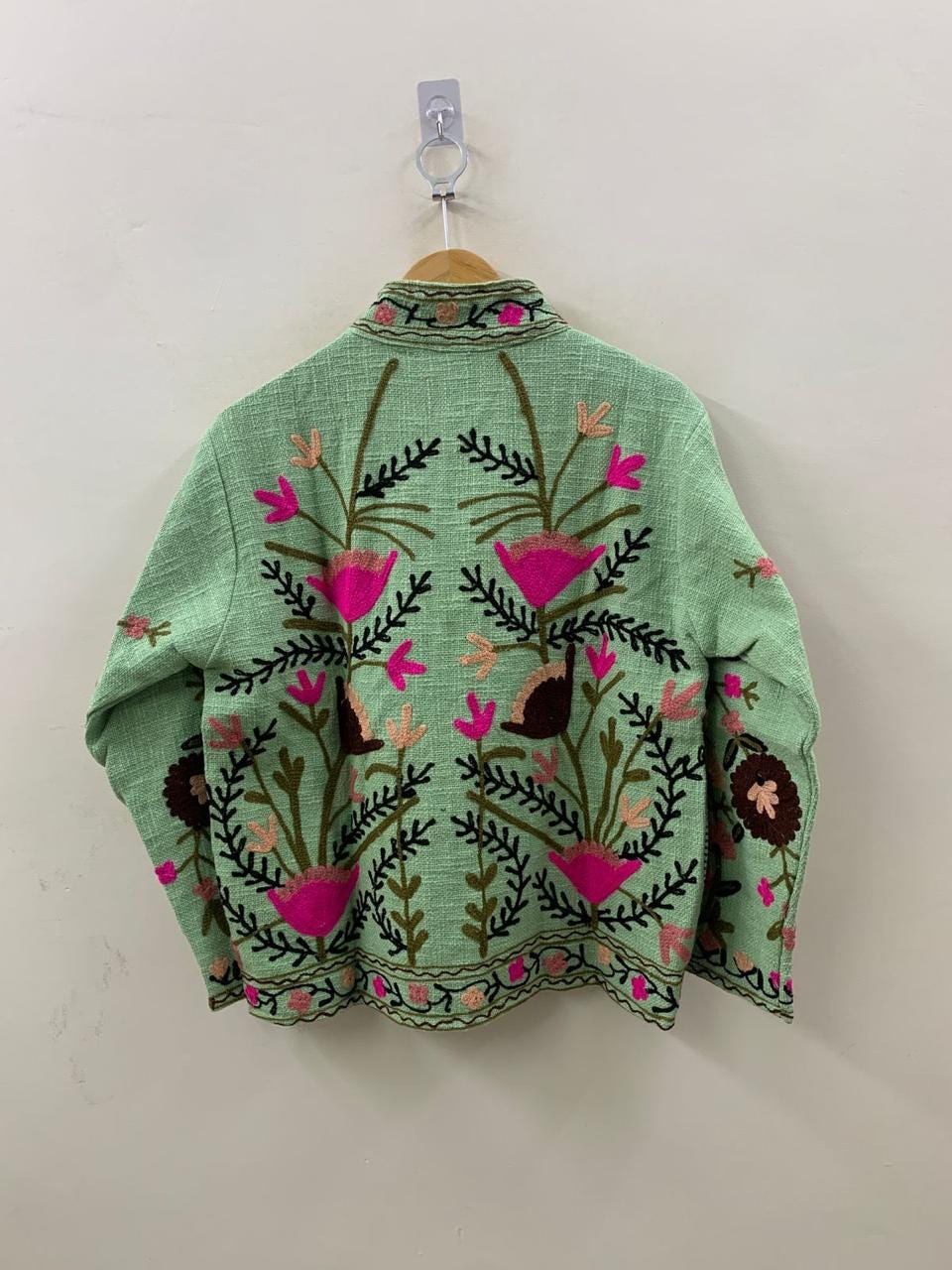 Green Suzani TNT Short Jacket | Suzani Embroidery Jacket | Winter Women's Jacket | Suzani Coat | Gift For Her | Duster Jacket | Bomber Coat