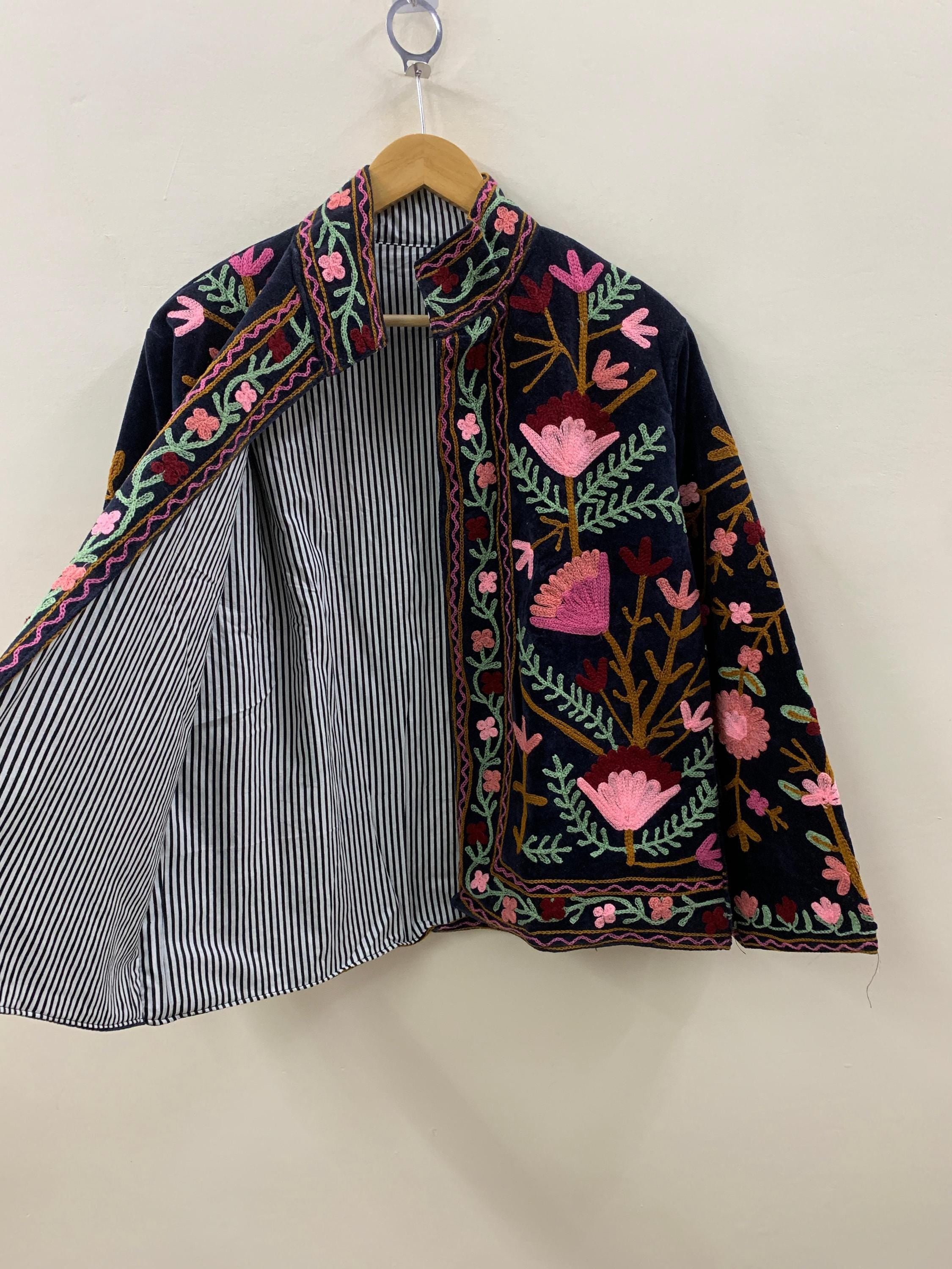 Black Suzani Velvet Short Jacket | Suzani Embroidery Jacket | Winter Wear Women's Jacket Coat | Suzani Coat | Gift For Her |Duster Jacket