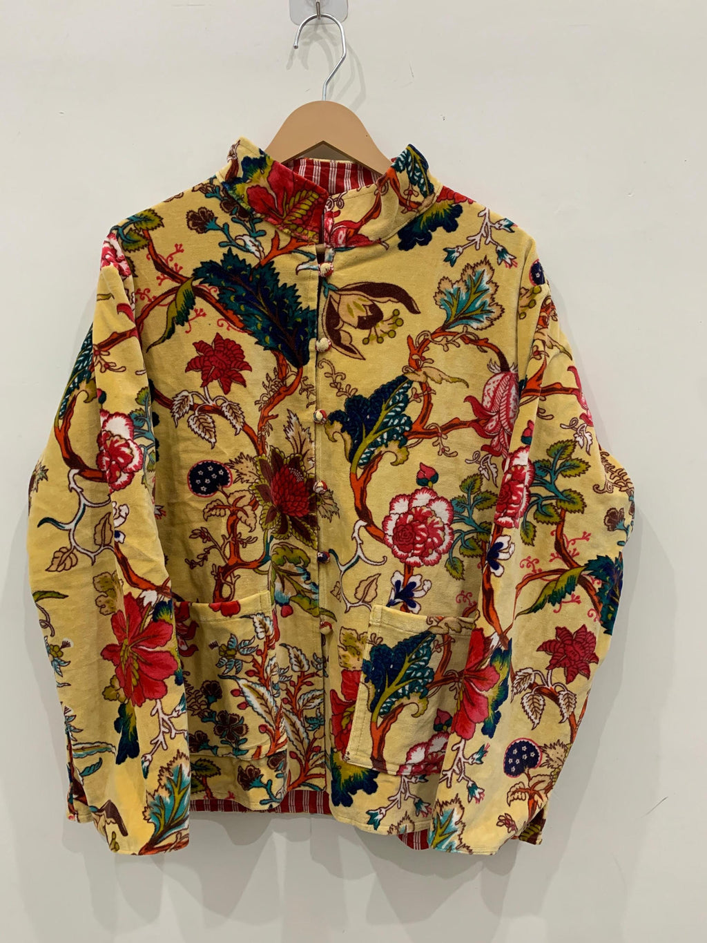 Mustard Floral Print Print Velvet Short Jacket | Front Open Jacket | Jungle Print Quilted Jacket , Outerwear, Travel Jacket, Gift For Her