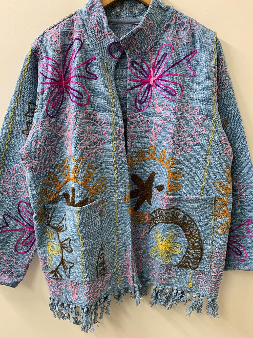 Bohemian Ethnic Cotton Suzani Embroidered Kimono Throw | Tribal Shrug | Spring Festival Coat | Artistic Duster Jacket