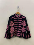 Black Vintage Velvet Suzani Winter Short Jacket |Boho Floral Jacket | Bomber Suzani Jacket | Winter Warmed Coat | Gift For Her | Duster Coat