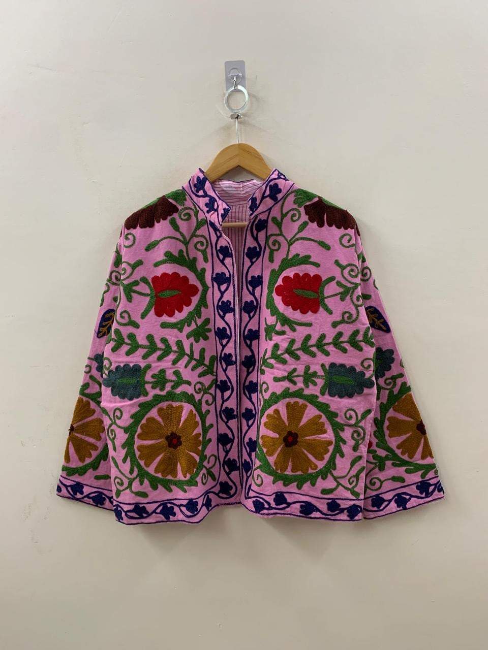Pink Cotton Suzani Short Soft Jacket – Boho Festival Coat – Tribal Embroidered Outerwear | Spring Travel Coat | Summer Jacket | Gift For Her