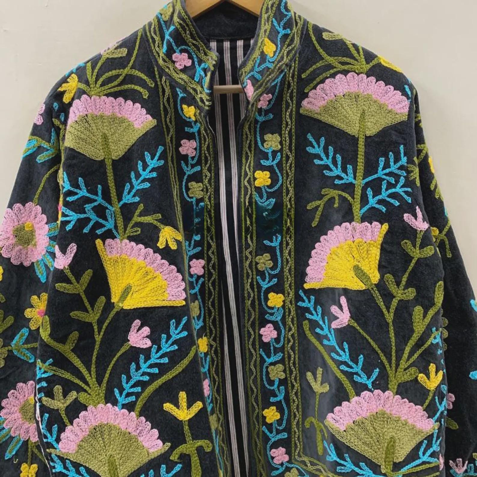 Suzani Velvet Short Jacket | Suzani Embroidery Jacket | Winter Wear Women's Jacket Coat | Suzani Coat | Gift For Her |Duster Indian Jacket