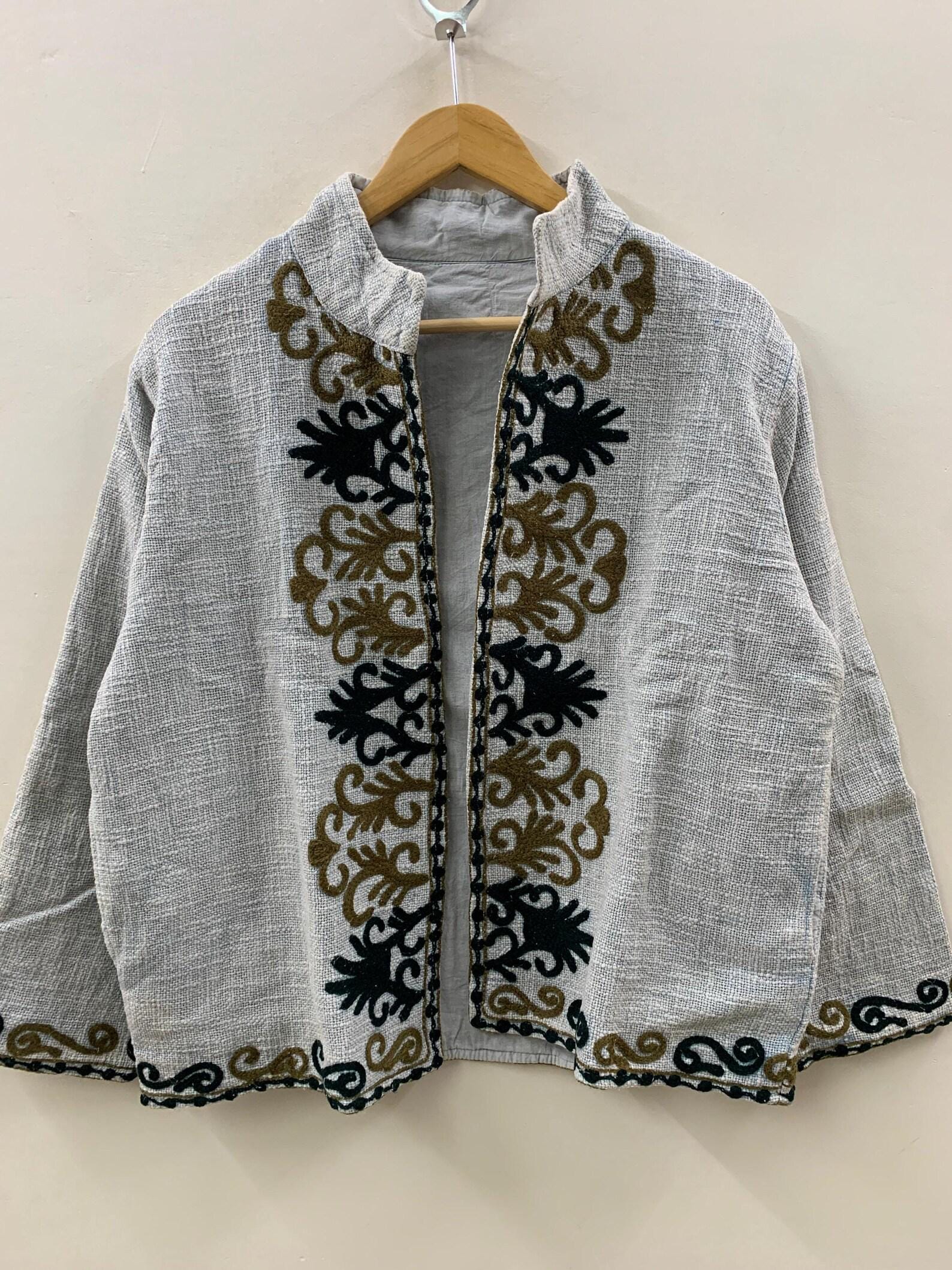TNT Suzani Short Summer Jacket | Embroidered Floral Coat Robe | Ethnic Uzbek Textile | Festival Kimono Jacket |Warm Outerwear |Gift For Her