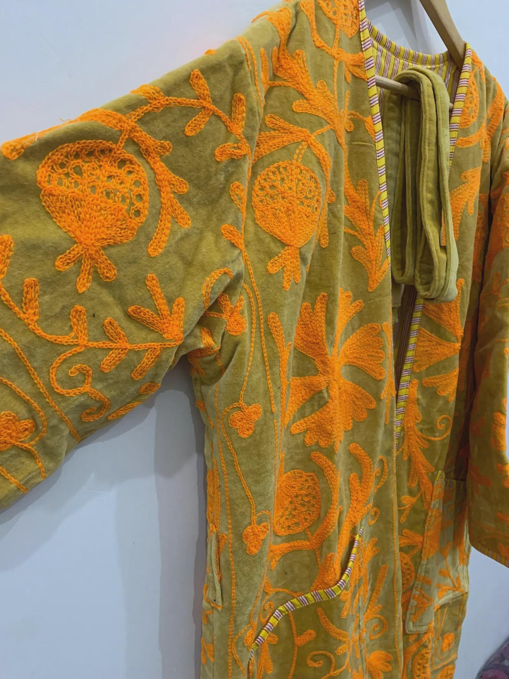 Handmade Bohemian Long Suzani Kimono Robe | Vintage Embroidered Duster Jacket | Uzbek Coat | Boho Festival Outfit | One Size | Duster Robe