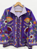 Purple Suzani Embroidery Jacket Batton Coat, Winter Suzani Jacket, Velvet Kimono Coat, Suzani Coat, Outerwear, Travel Jacket, Gift For Her