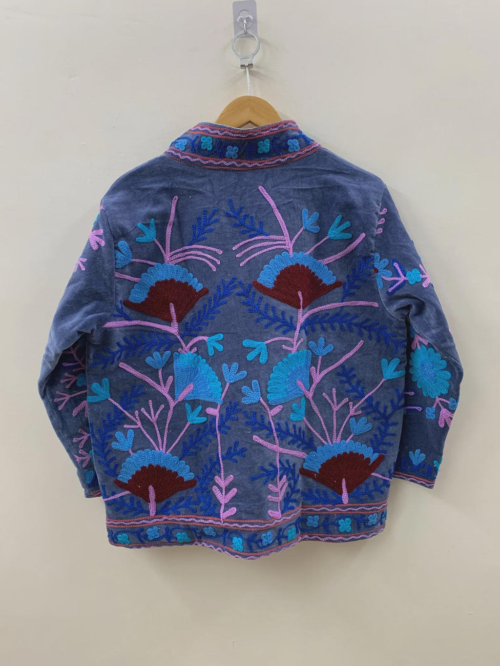 Boho Suzani Velvet Kimono Jacket | Embroidered Jacket | Vintage Tribal Outerwear | Cropped Coat | Winter Clothing | Gift Idea for Her