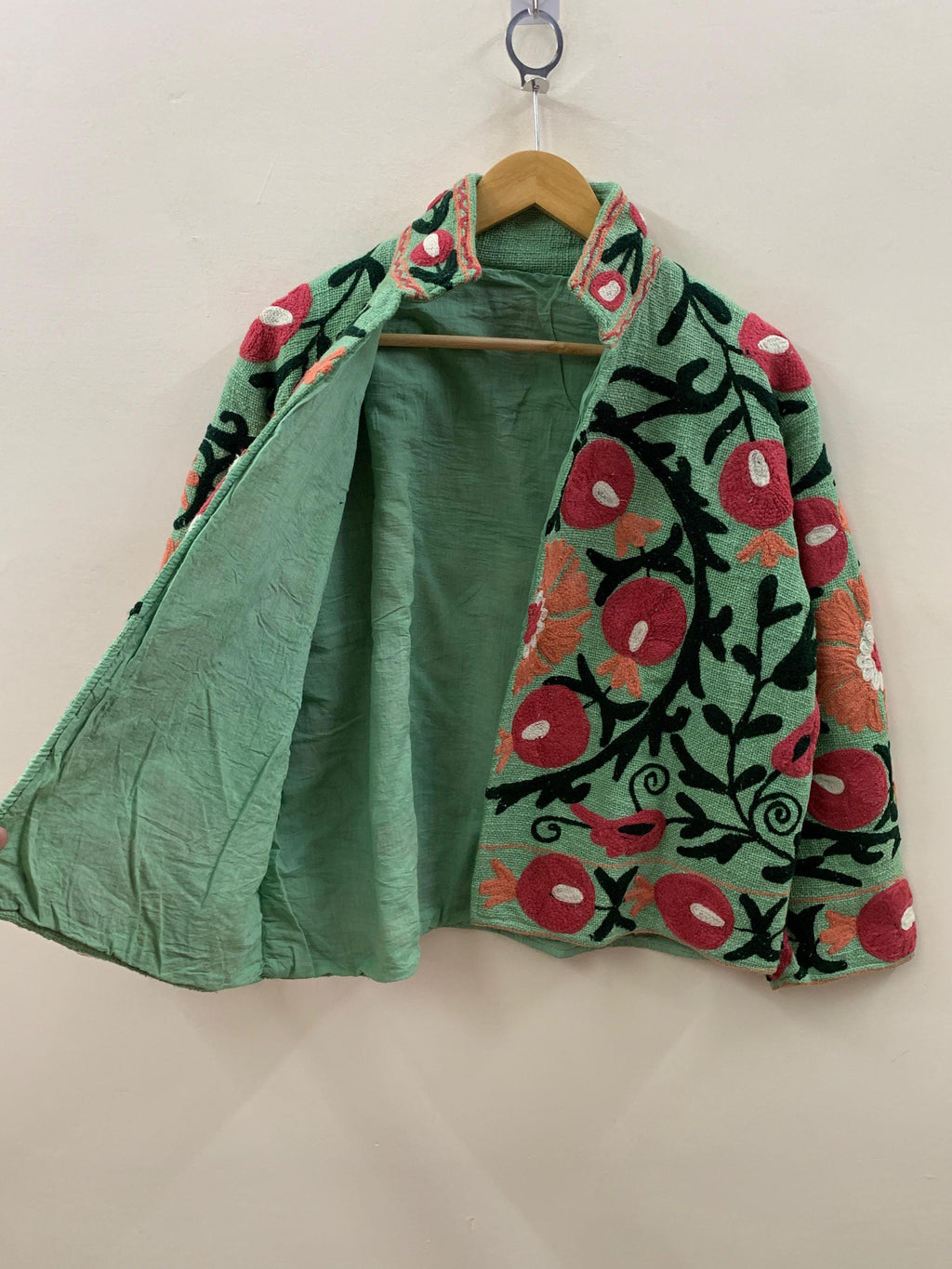 Green Suzani TNT Fabric Short Boho Jacket | Long Sleeve Button Winter Coat | Short Jacket | Spring Bomber Jacket | Gift For Her | TNT Coat